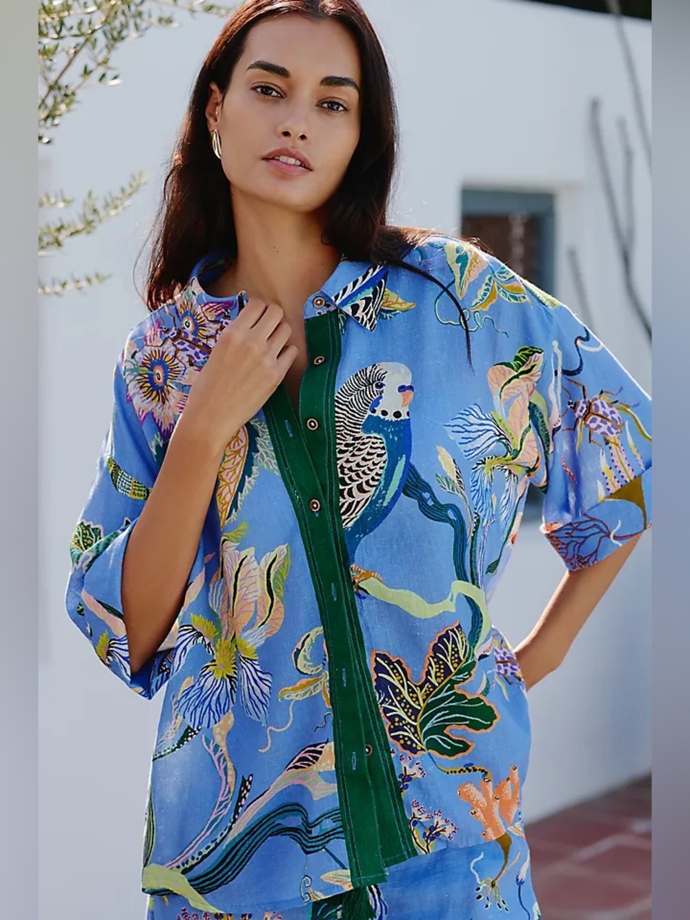 Anthropologie Celandine x Sarah Gordon Linen Blend Buttondown Shirt NWT